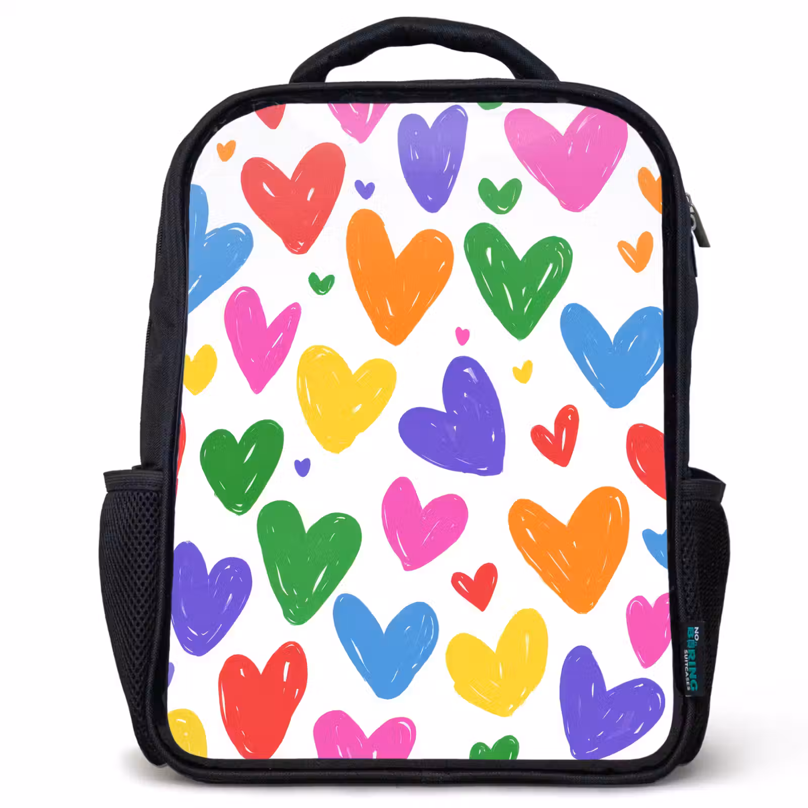 Kinderrucksack - Schwarz - Herzen - Muster - Farbenfroh — 1
