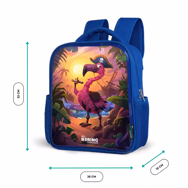 Kinderrucksack - Blau - Piratenflamingo auf einem tropischen Pfad — 6