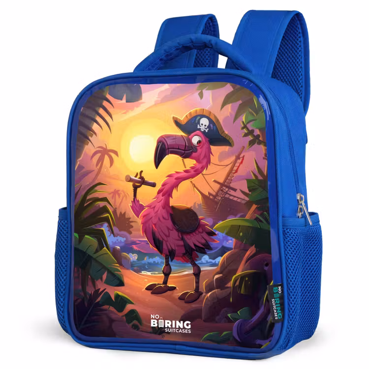 Kinderrucksack - Blau - Piratenflamingo auf einem tropischen Pfad — 7