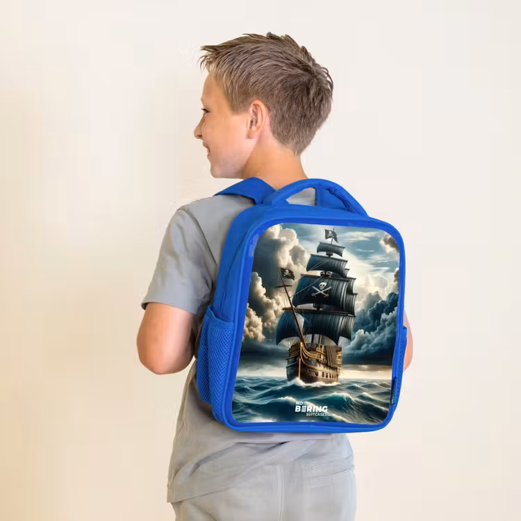 Kinderrucksack - Blau - Piratenschiff auf tosender See — 2