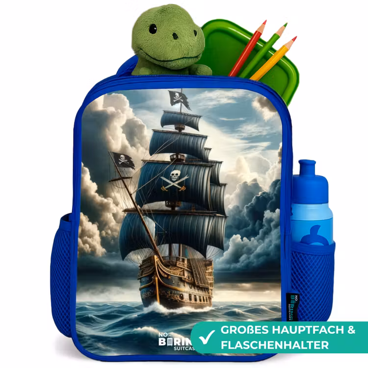 Kinderrucksack - Blau - Piratenschiff auf tosender See — 3