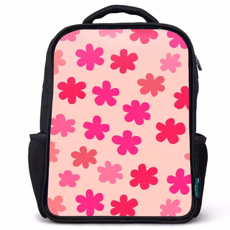 Kinderrucksack - Schwarz - Blumen - Muster - Rosa — 1