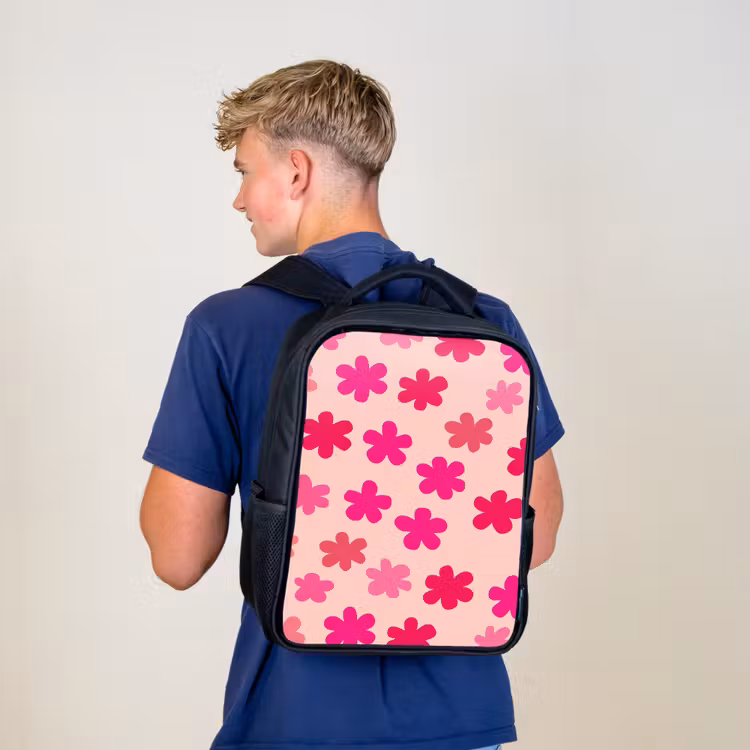Kinderrucksack - Schwarz - Blumen - Muster - Rosa — 3
