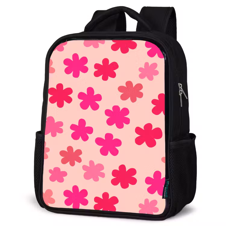 Kinderrucksack - Schwarz - Blumen - Muster - Rosa — 4