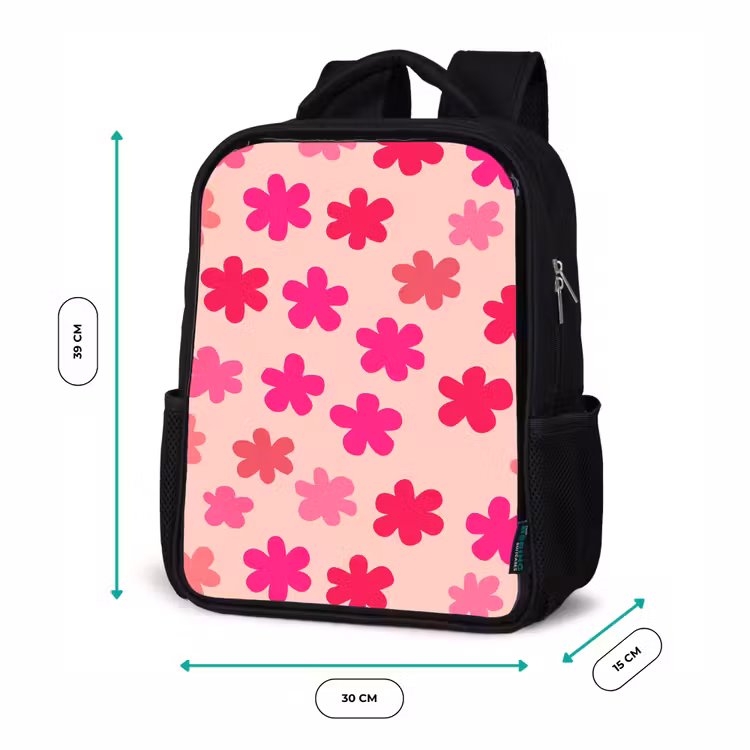 Kinderrucksack - Schwarz - Blumen - Muster - Rosa — 6