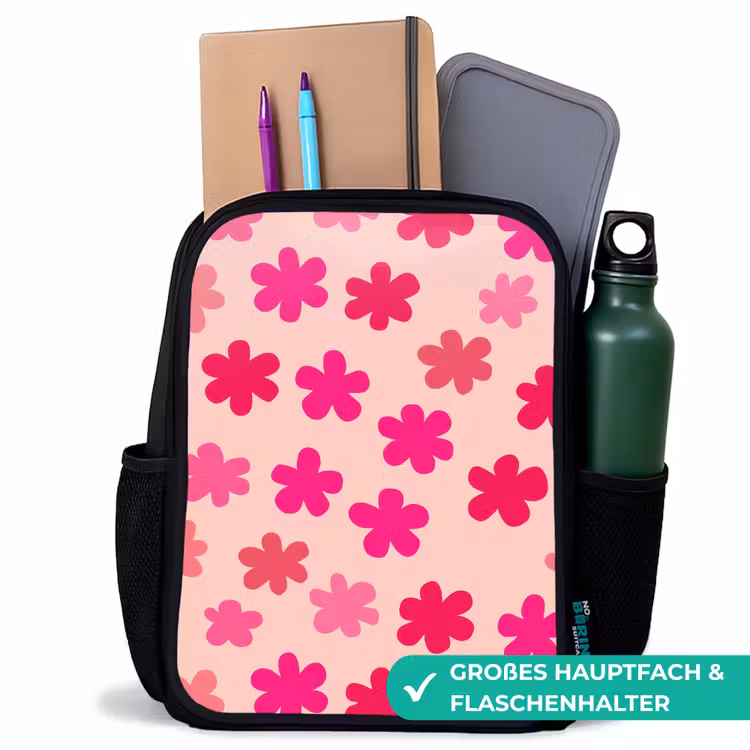 Kinderrucksack - Schwarz - Blumen - Muster - Rosa — 8