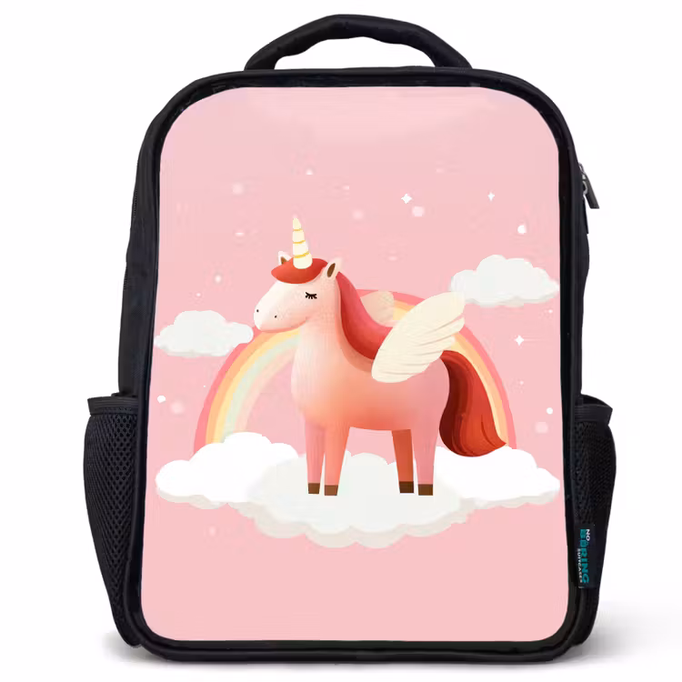 Kinderrucksack - Schwarz - Einhorn - Flügel - Rosa - Regenbogen — 1