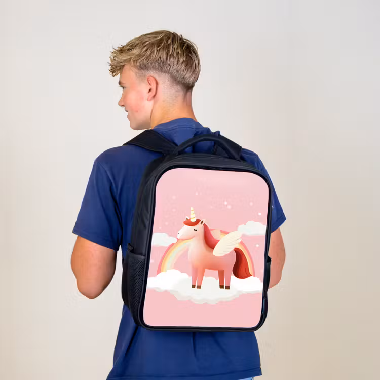 Kinderrucksack - Schwarz - Einhorn - Flügel - Rosa - Regenbogen — 3