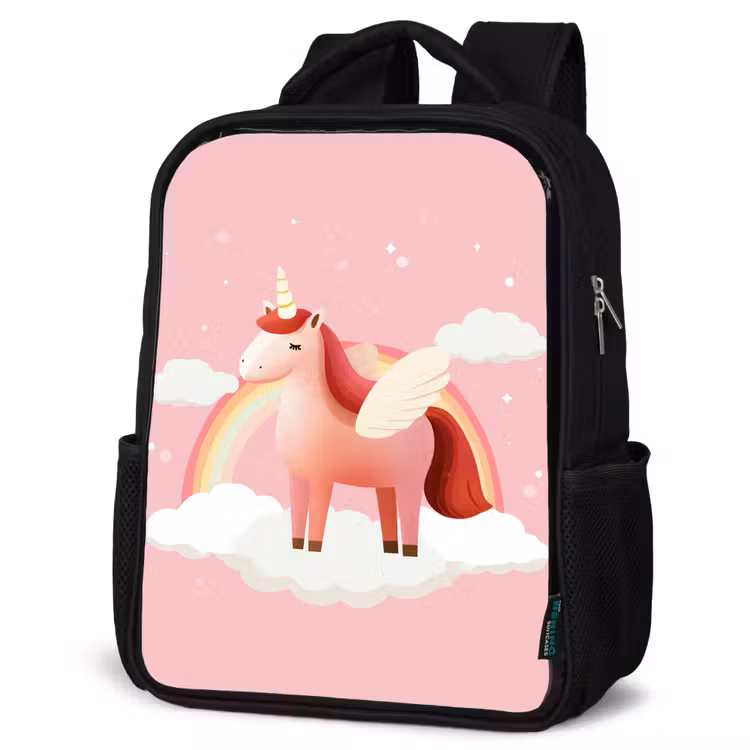 Kinderrucksack - Schwarz - Einhorn - Flügel - Rosa - Regenbogen — 4