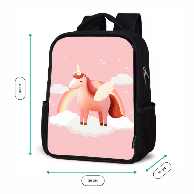 Kinderrucksack - Schwarz - Einhorn - Flügel - Rosa - Regenbogen — 6