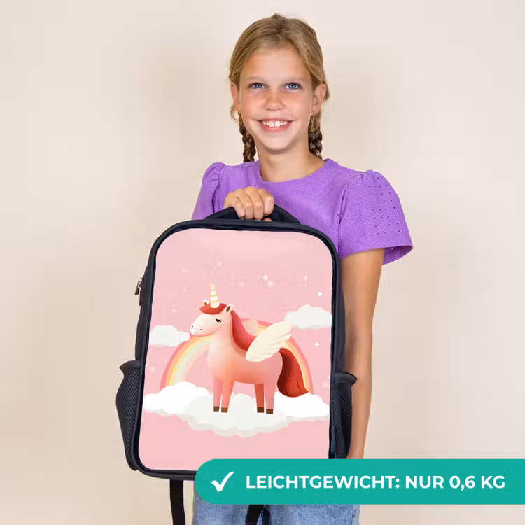 Kinderrucksack - Schwarz - Einhorn - Flügel - Rosa - Regenbogen — 7