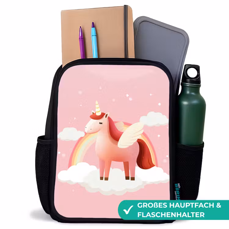 Kinderrucksack - Schwarz - Einhorn - Flügel - Rosa - Regenbogen — 8