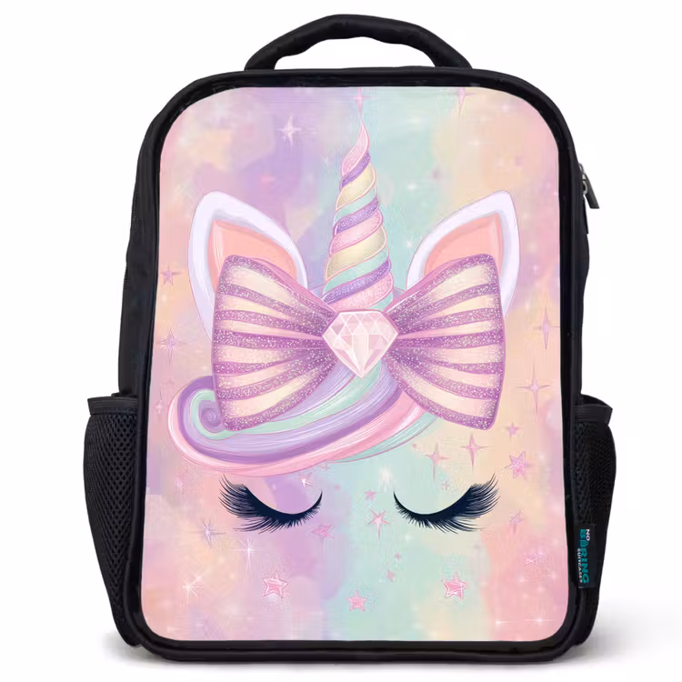 Kinderrucksack - Schwarz - Einhorn - Glitzer - Regenbogen - Pastell — 1