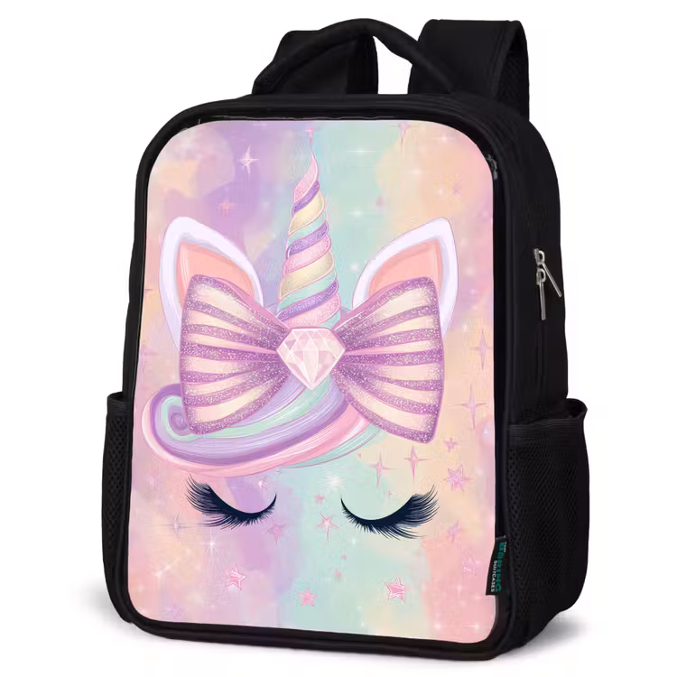 Kinderrucksack - Schwarz - Einhorn - Glitzer - Regenbogen - Pastell — 4