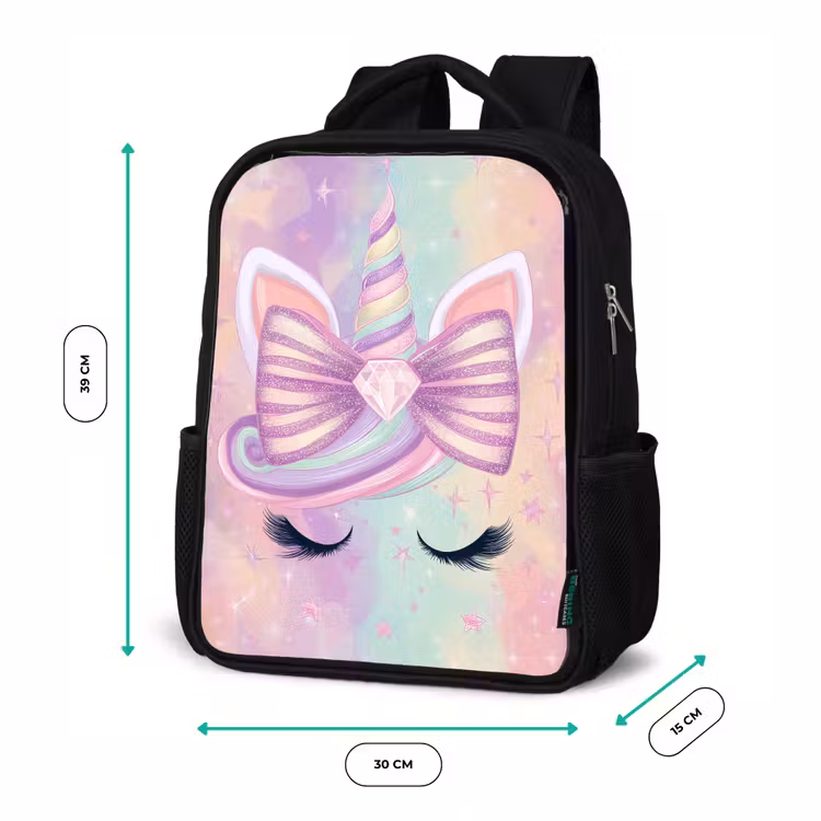 Kinderrucksack - Schwarz - Einhorn - Glitzer - Regenbogen - Pastell — 6