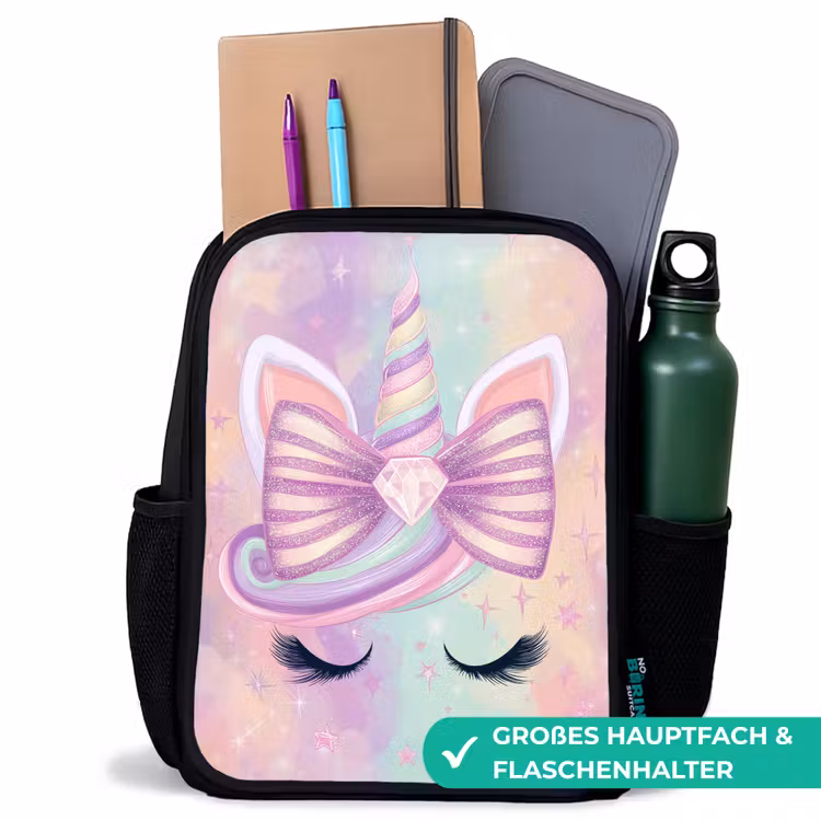 Kinderrucksack - Schwarz - Einhorn - Glitzer - Regenbogen - Pastell — 8