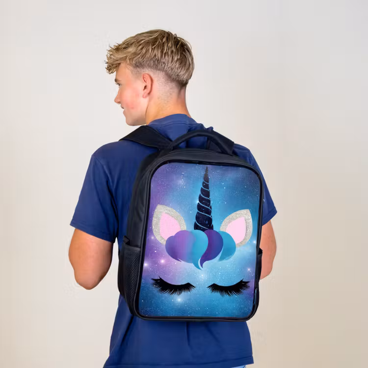 Kinderrucksack - Schwarz - Einhorn - Sterne - Blau — 3