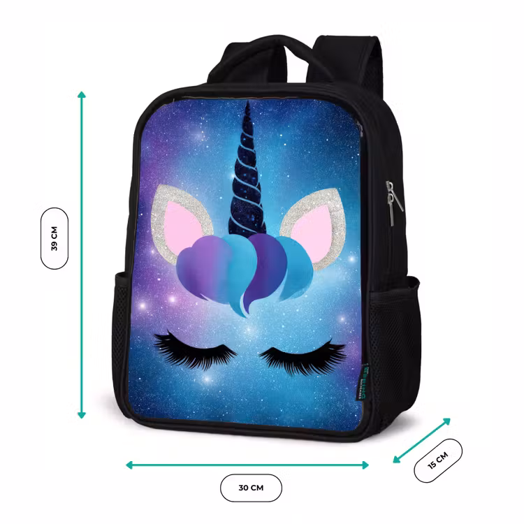 Kinderrucksack - Schwarz - Einhorn - Sterne - Blau — 6