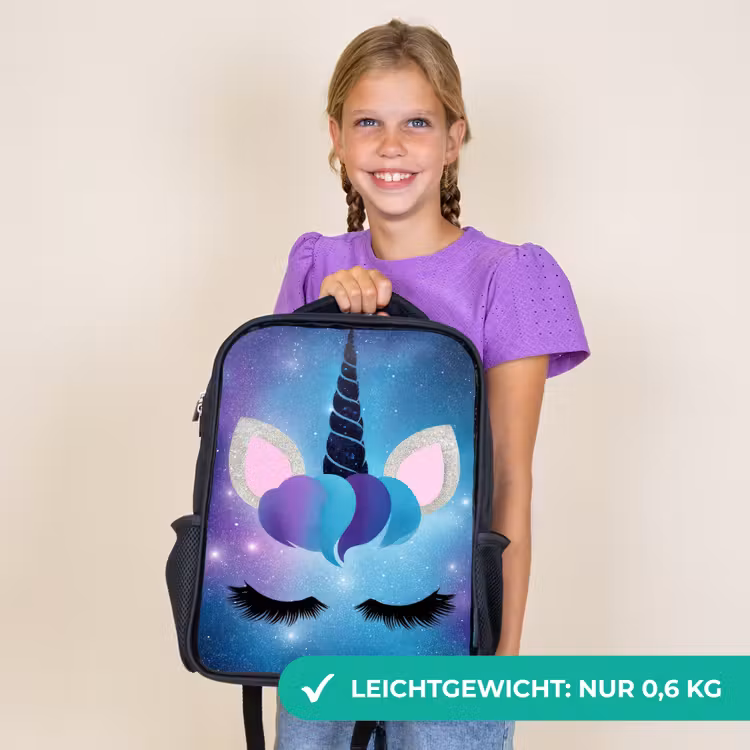 Kinderrucksack - Schwarz - Einhorn - Sterne - Blau — 7