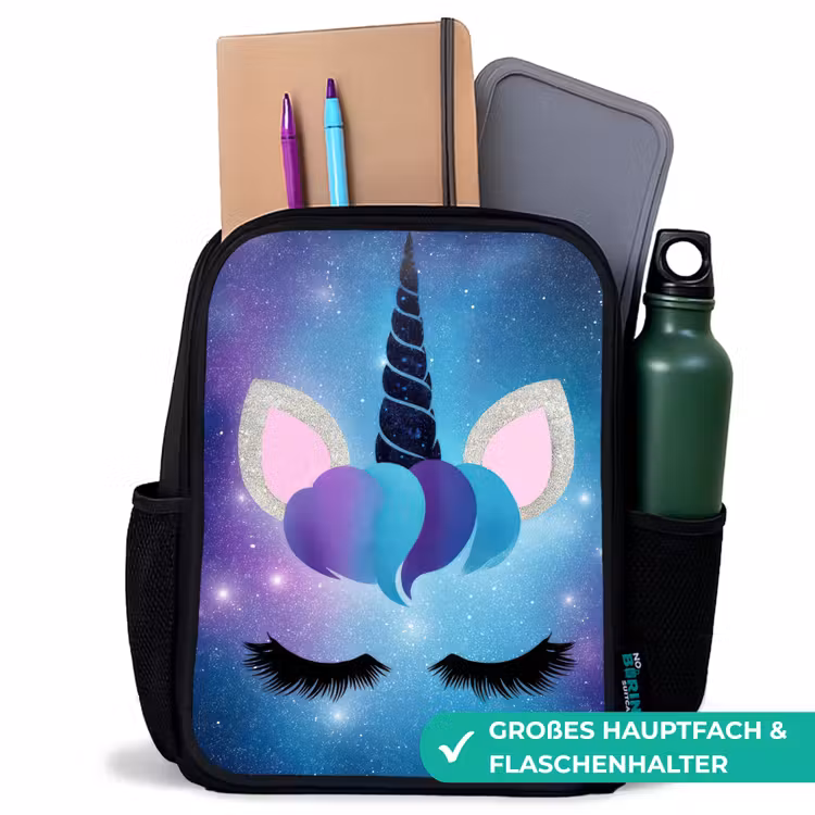 Kinderrucksack - Schwarz - Einhorn - Sterne - Blau — 8