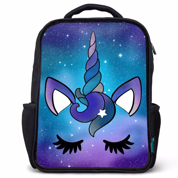 Kinderrucksack - Schwarz - Einhorn - Sternenhimmel - Blau — 1