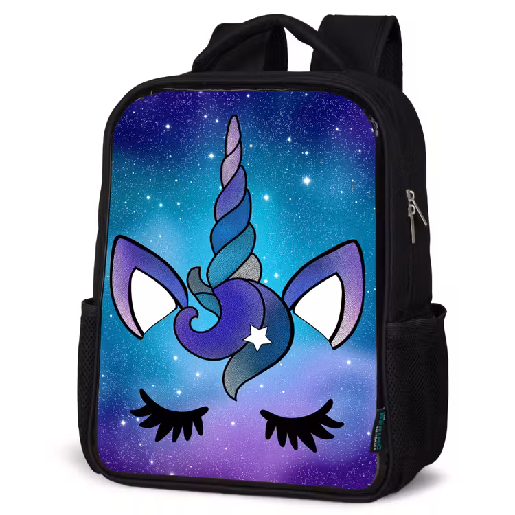 Kinderrucksack - Schwarz - Einhorn - Sternenhimmel - Blau — 4