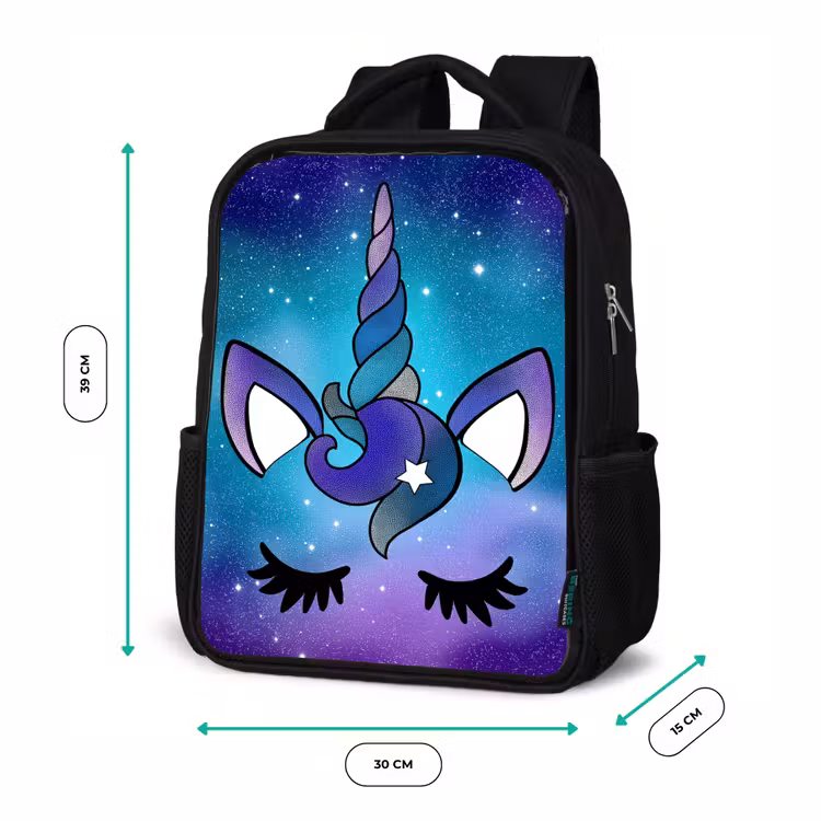 Kinderrucksack - Schwarz - Einhorn - Sternenhimmel - Blau — 6