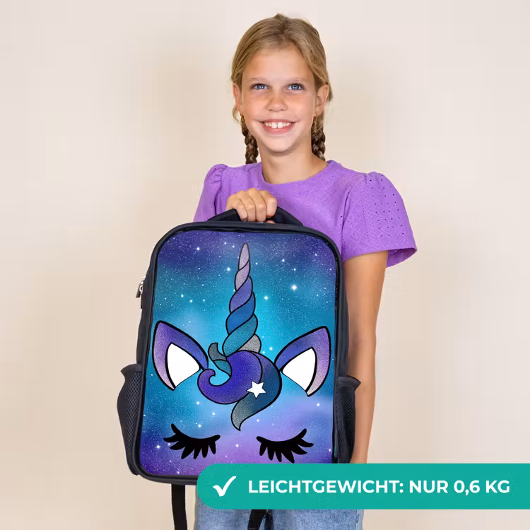 Kinderrucksack - Schwarz - Einhorn - Sternenhimmel - Blau — 7