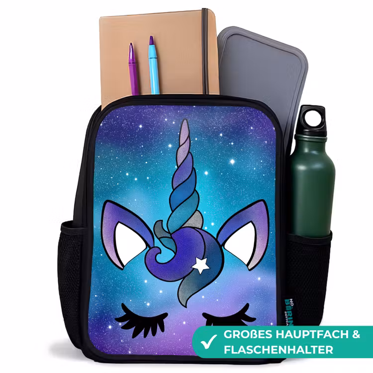 Kinderrucksack - Schwarz - Einhorn - Sternenhimmel - Blau — 8