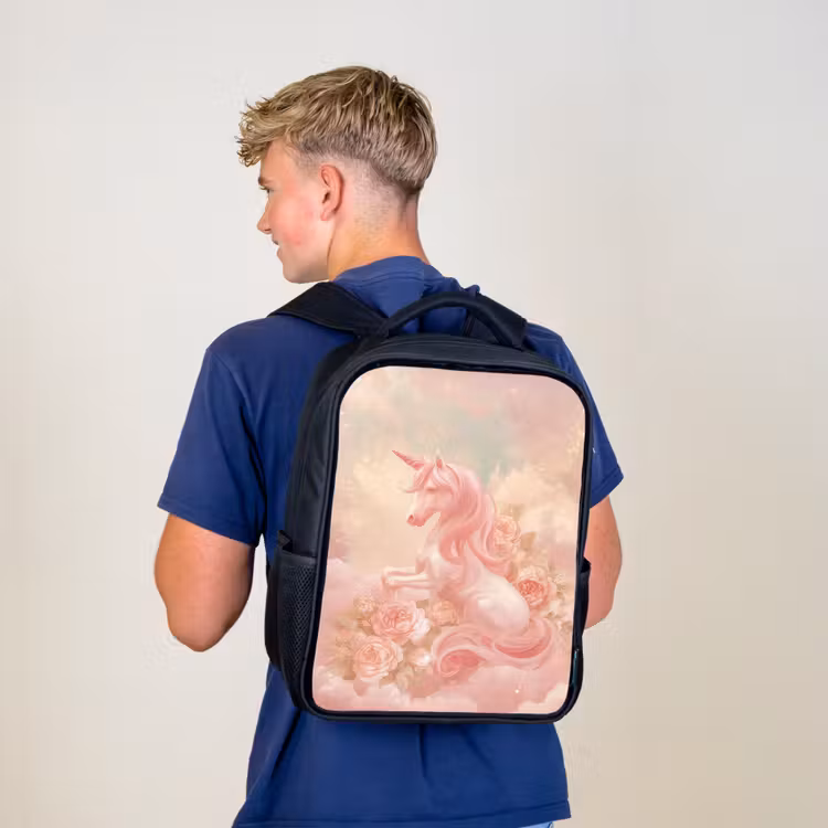 Kinderrucksack - Schwarz - Einhorn - Wolken - Rosa — 3