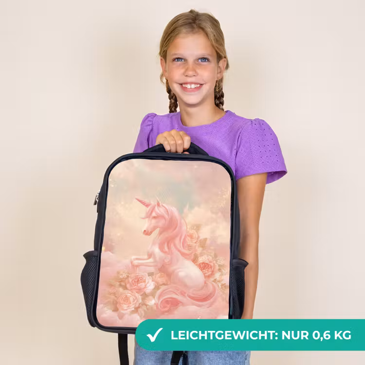 Kinderrucksack - Schwarz - Einhorn - Wolken - Rosa — 7