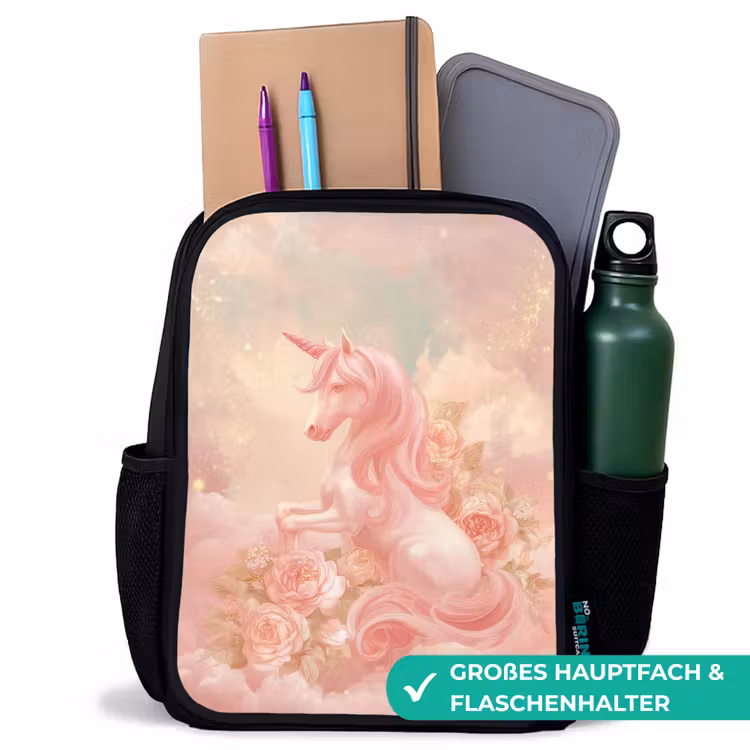 Kinderrucksack - Schwarz - Einhorn - Wolken - Rosa — 8