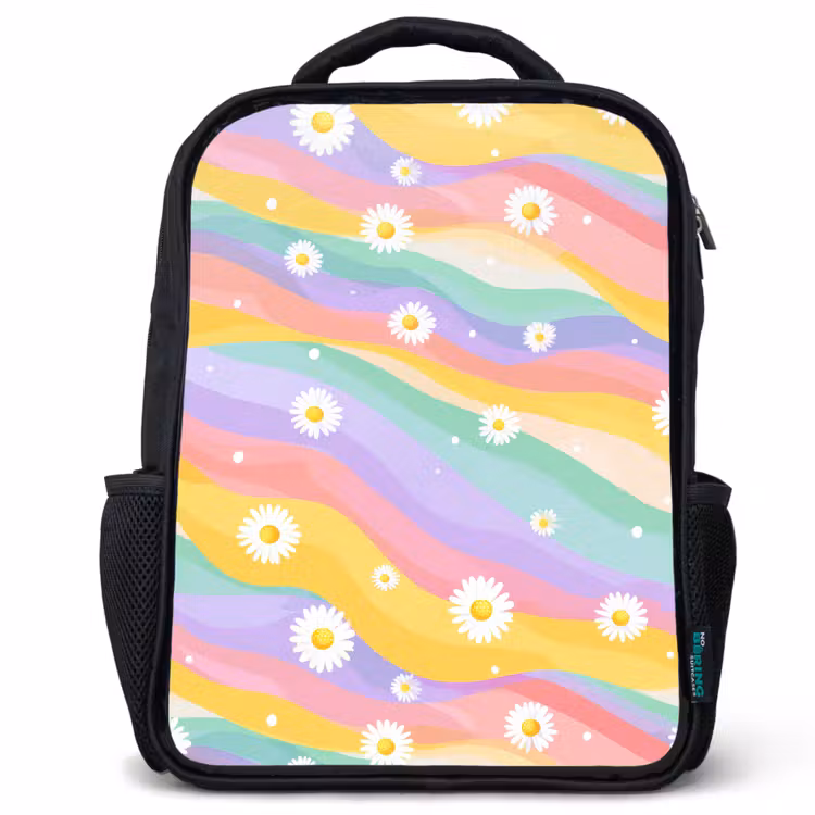 Kinderrucksack - Schwarz - Gänseblümchen - Bunt - Pastell — 1