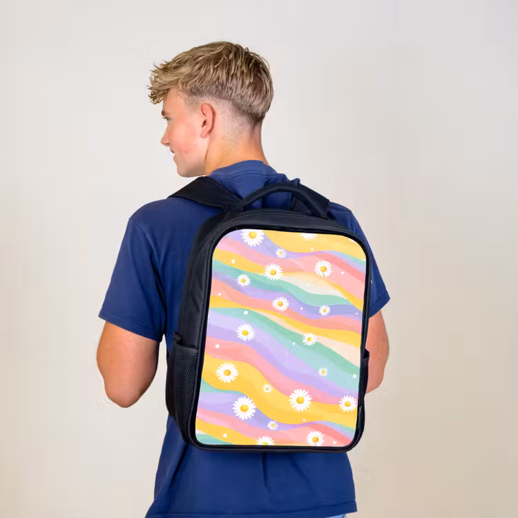 Kinderrucksack - Schwarz - Gänseblümchen - Bunt - Pastell — 3