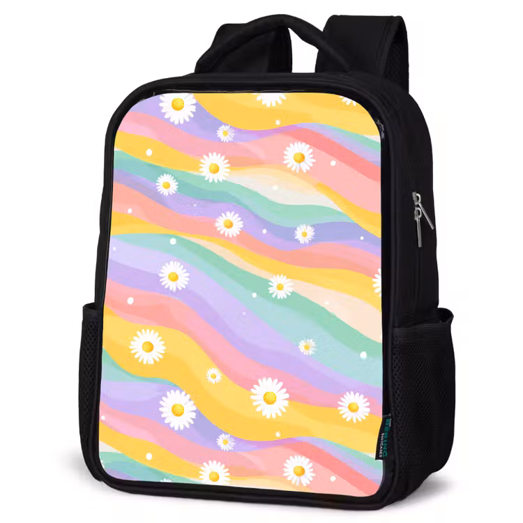 Kinderrucksack - Schwarz - Gänseblümchen - Bunt - Pastell — 4