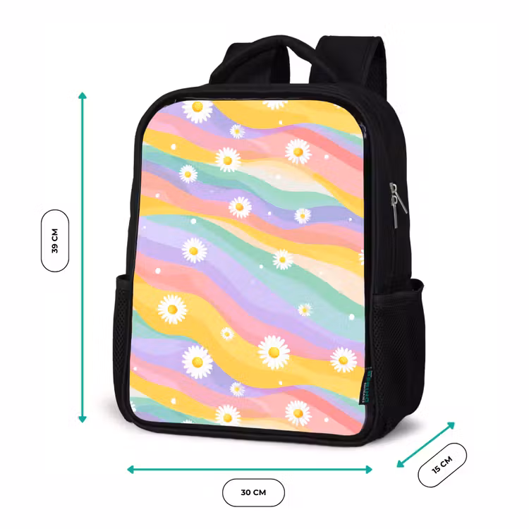 Kinderrucksack - Schwarz - Gänseblümchen - Bunt - Pastell — 6