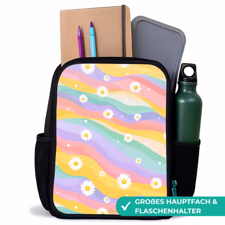 Kinderrucksack - Schwarz - Gänseblümchen - Bunt - Pastell — 8