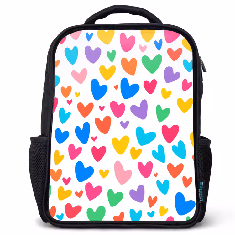 Kinderrucksack - Schwarz - Herzen - Bunt - Muster - Lebendig — 1
