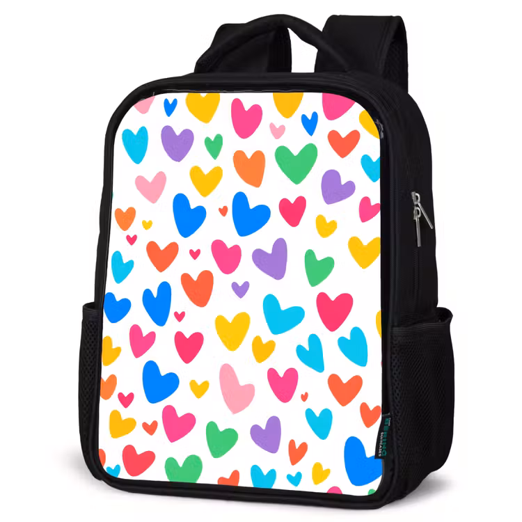 Kinderrucksack - Schwarz - Herzen - Bunt - Muster - Lebendig — 4