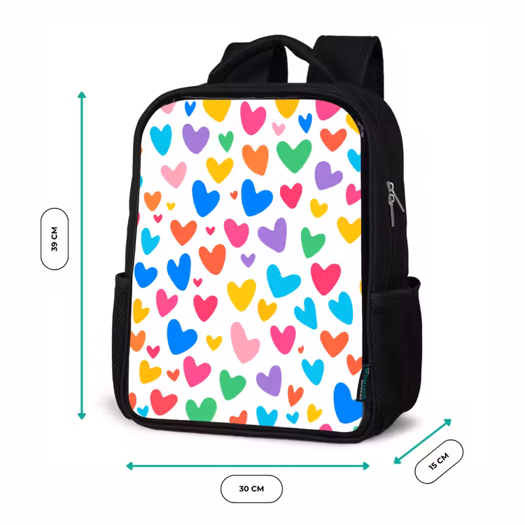 Kinderrucksack - Schwarz - Herzen - Bunt - Muster - Lebendig — 6