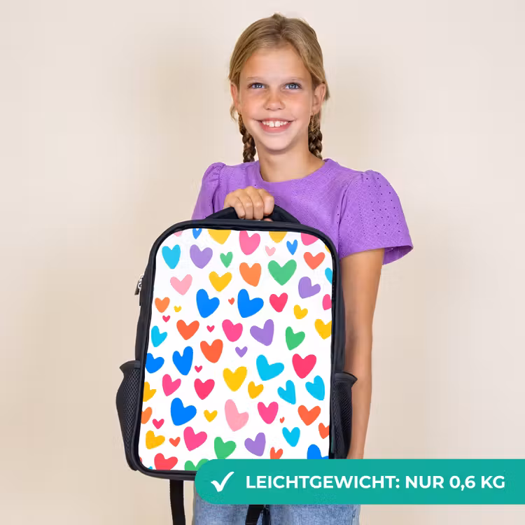 Kinderrucksack - Schwarz - Herzen - Bunt - Muster - Lebendig — 7