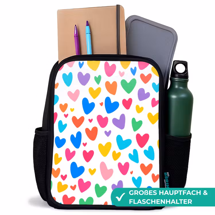 Kinderrucksack - Schwarz - Herzen - Bunt - Muster - Lebendig — 8