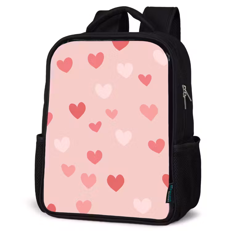 Kinderrucksack - Schwarz - Herzen - Muster - Rosa — 4