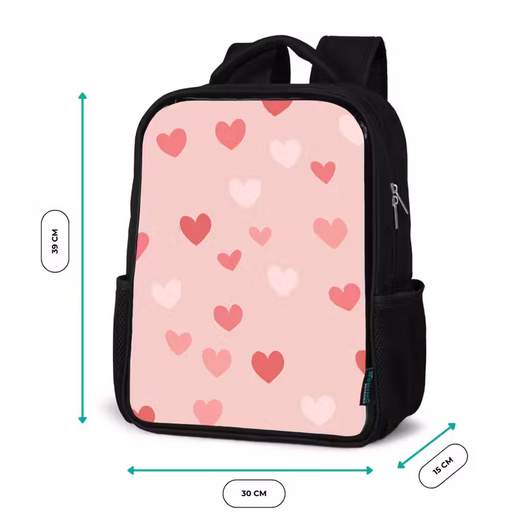 Kinderrucksack - Schwarz - Herzen - Muster - Rosa — 6
