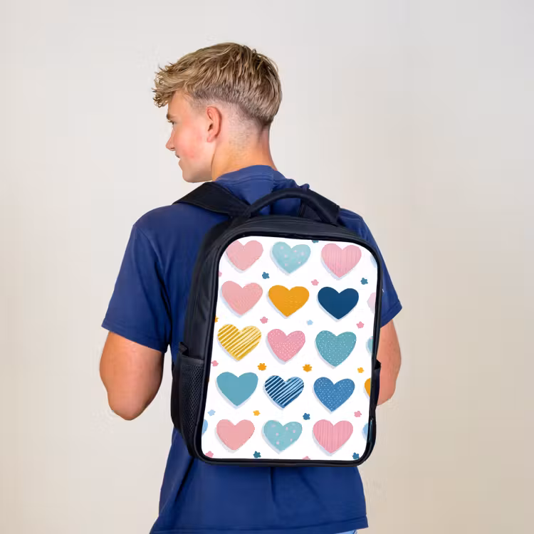 Kinderrucksack - Schwarz - Herzen - Pastell - Muster — 3