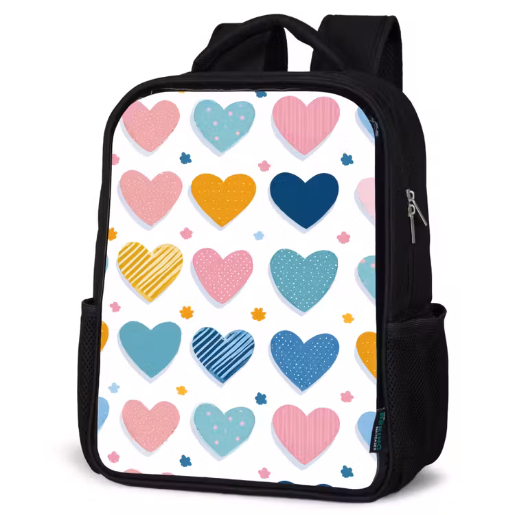Kinderrucksack - Schwarz - Herzen - Pastell - Muster — 4