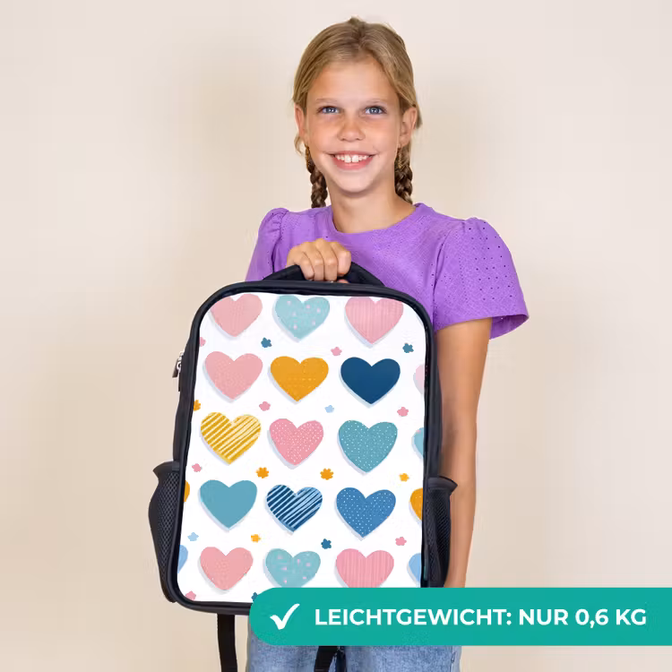 Kinderrucksack - Schwarz - Herzen - Pastell - Muster — 7