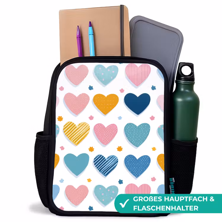 Kinderrucksack - Schwarz - Herzen - Pastell - Muster — 8