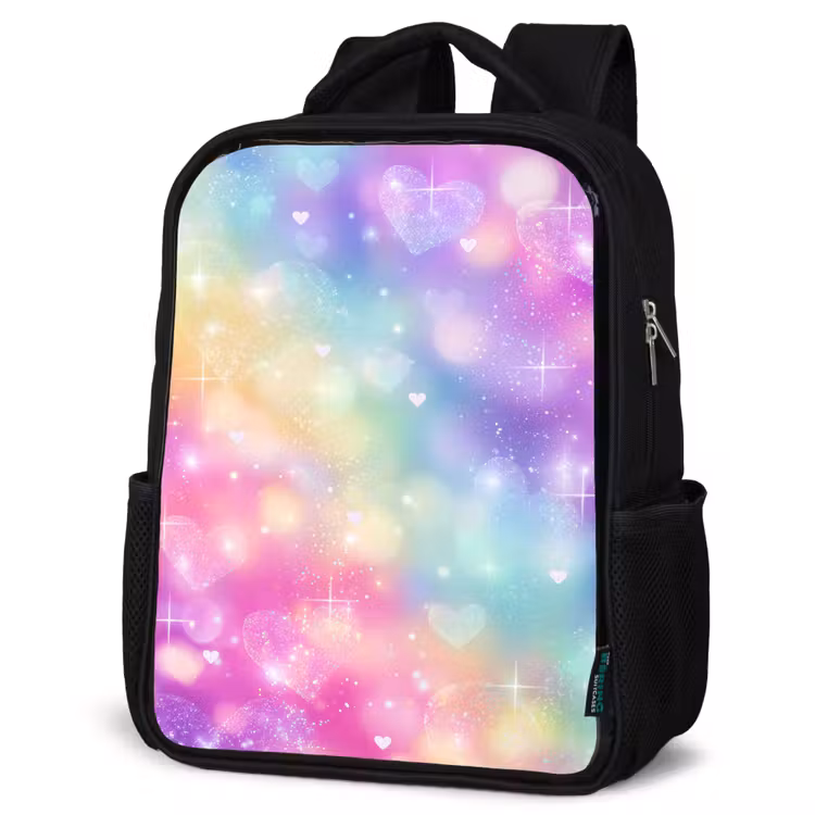 Kinderrucksack - Schwarz - Licht - Regenbogen - Herzen — 4