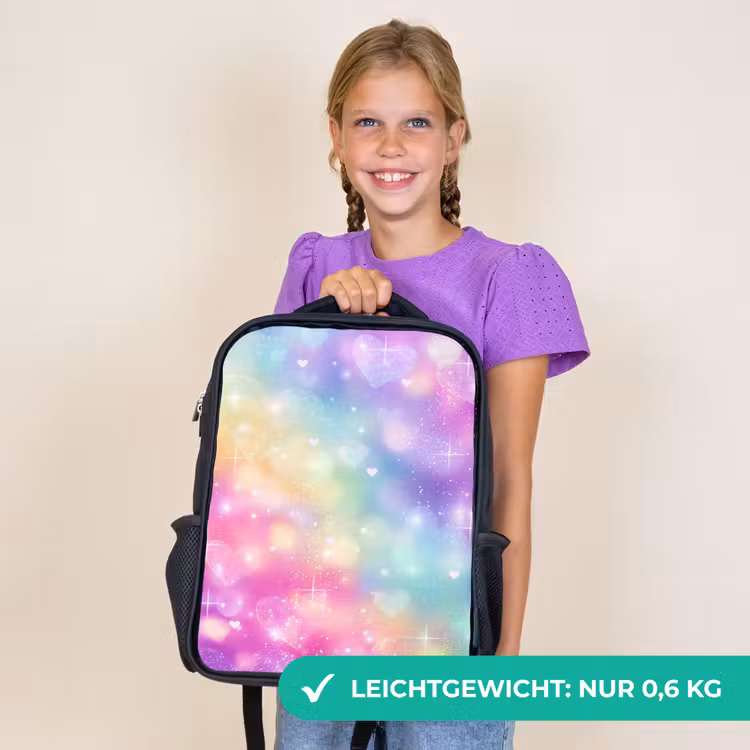 Kinderrucksack - Schwarz - Licht - Regenbogen - Herzen — 7